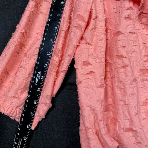Lauren Conrad Womens Blouse Peach Coral One Shoulder Ruffle Fringe Stretch L - Picture 10 of 15
